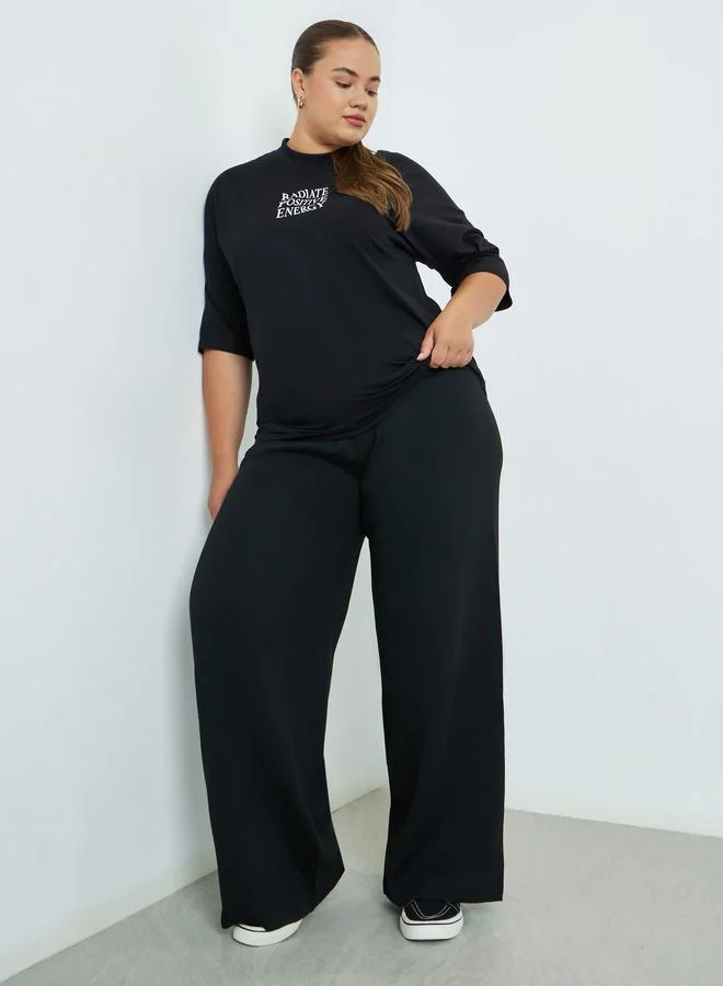 Styli Styli Plus Size Flat Knit Wide Leg Trousers