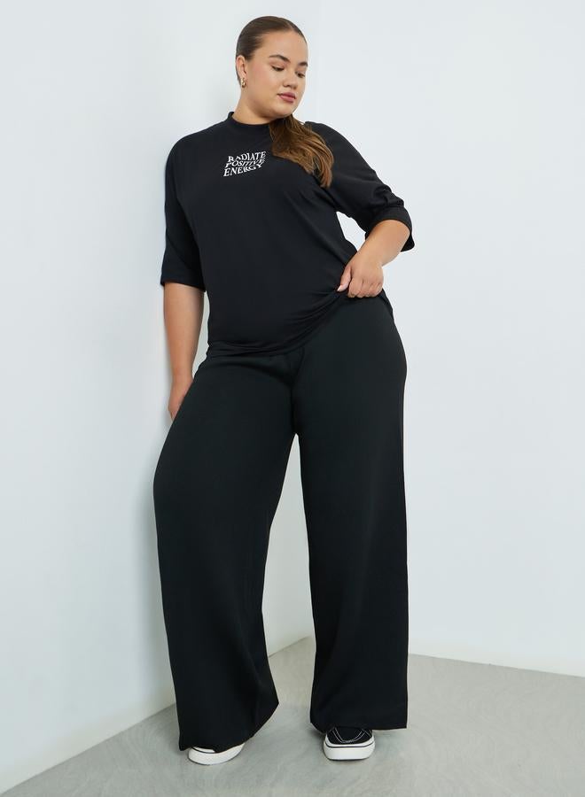 Styli Plus Size Flat Knit Wide Leg Trousers - Image 1