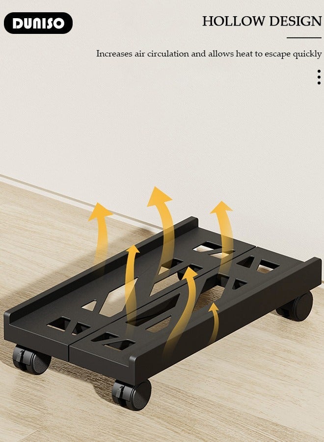 DUNISO Adjustable CPU Stand, Mobile PC Rack,Hollow Cooling Pc Host Tower Stand, CPU Bracket cart with Wheels，Desktop PC Host Base Tray,Movable Pulley Chassis Shelf, Computer Tower Stand, CPU Holder Stand for Home, Office - Image 3