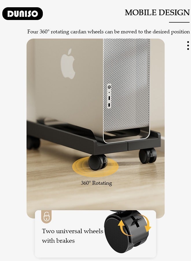 DUNISO Adjustable CPU Stand, Mobile PC Rack,Hollow Cooling Pc Host Tower Stand, CPU Bracket cart with Wheels，Desktop PC Host Base Tray,Movable Pulley Chassis Shelf, Computer Tower Stand, CPU Holder Stand for Home, Office - Image 2