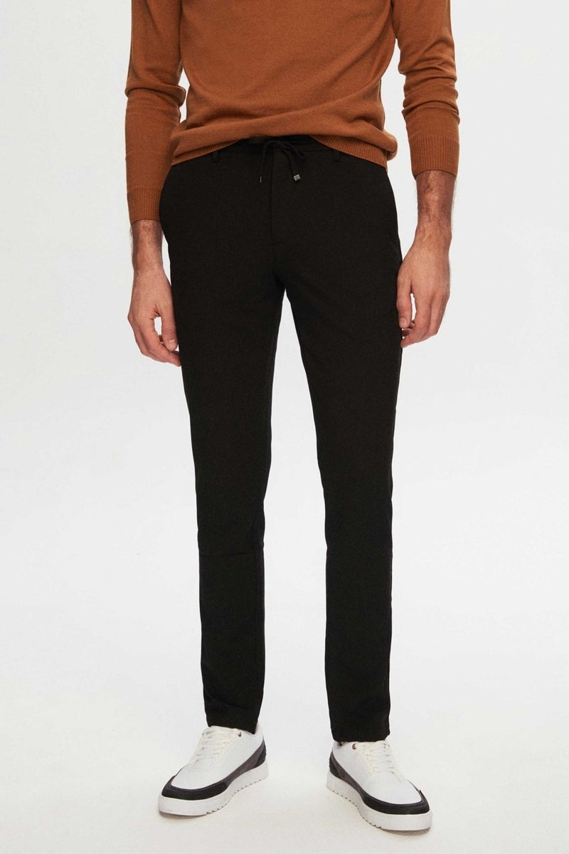 D'S DAMAT Slim Fit Black Elastic Waist Laced Zippered Lycra Comfortable Jogger Pants 2HC03ORTJGR01  - Image 1