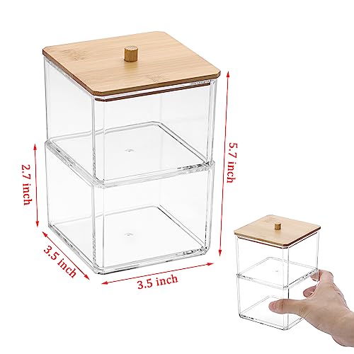 BTSKY Clear Stackable Paper Clip Holder with Bamboo Lid 2-Layer Paperclip Box Thick Acrylic Office Supply Accessory Organizer Square Small Storage Holder Cute Qtip Holder for Office Bathroom Vanity - Image 3