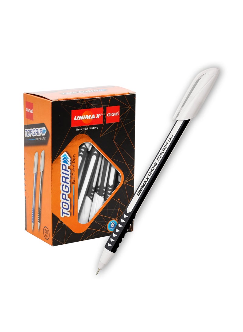Gigis Unimax TOPGRIP1mm Ballpoint Pen, 50 Pieces (WB) (Black) Smooth Writing Ball Pen for School Office Home - Image 1