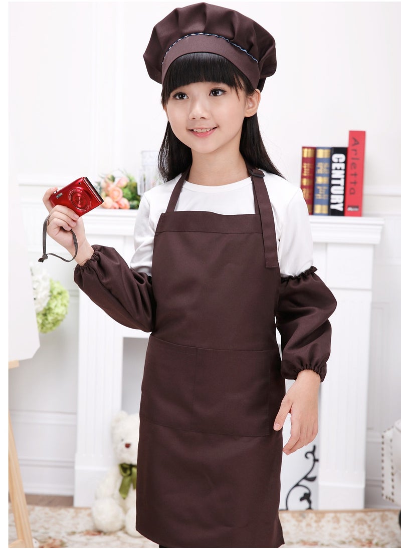 DURKU - Girls Kid Apron and Chef Hat Gift Set for Cooking Baking-Little Chef Apron - Kids Baking Set for Girls-Kids Cooking Apron-Cute Child Apron Brown XL - Image 1