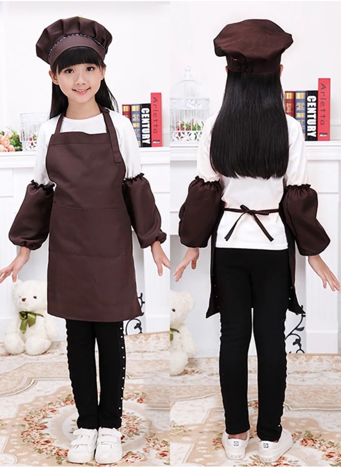 DURKU - Girls Kid Apron and Chef Hat Gift Set for Cooking Baking-Little Chef Apron - Kids Baking Set for Girls-Kids Cooking Apron-Cute Child Apron Brown XL - Image 1