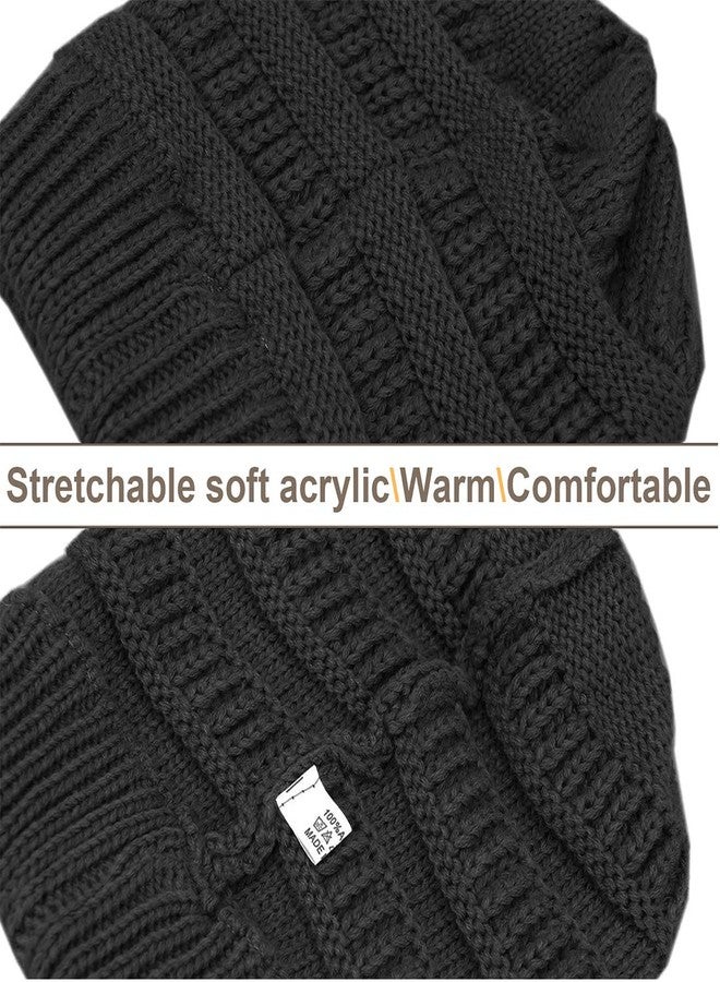 KRATARC Winter Warm Knit Ponytail Hat Beanie Tail Cap for Runner Women Youth Girl (Black- 2PCS) - Image 3