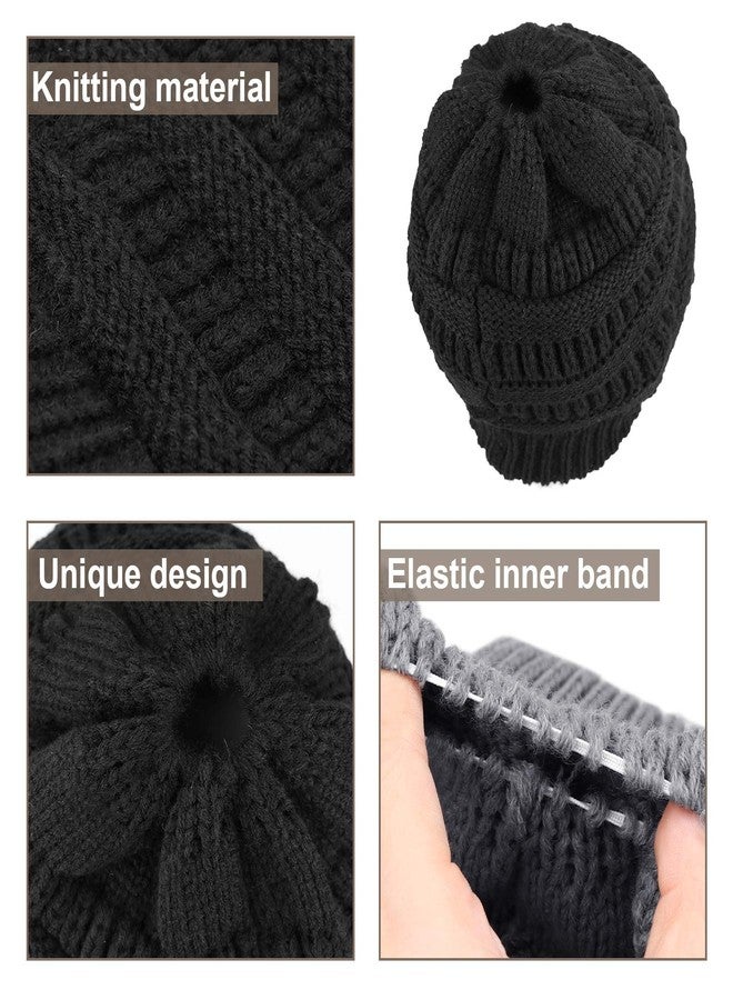 KRATARC Winter Warm Knit Ponytail Hat Beanie Tail Cap for Runner Women Youth Girl (Black- 2PCS) - Image 5