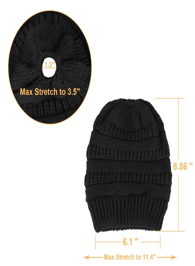 KRATARC Winter Warm Knit Ponytail Hat Beanie Tail Cap for Runner Women Youth Girl (Black- 2PCS) - Image 4