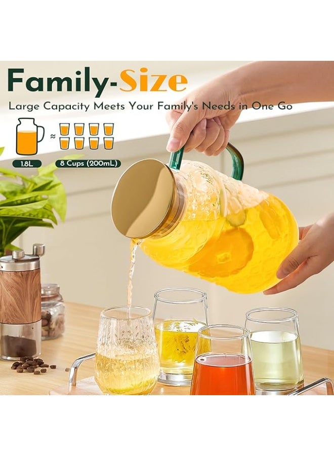LENND Water Jug Glass Pitcher with Lid, 1.8L Water Glass for Cold Brew, Clear Borosilicate Glass Jug with Handle for Fridge, Jug for Iced Tea, Coffee, Borosilicate Glass Carafe for Hot/Cold - Image 3