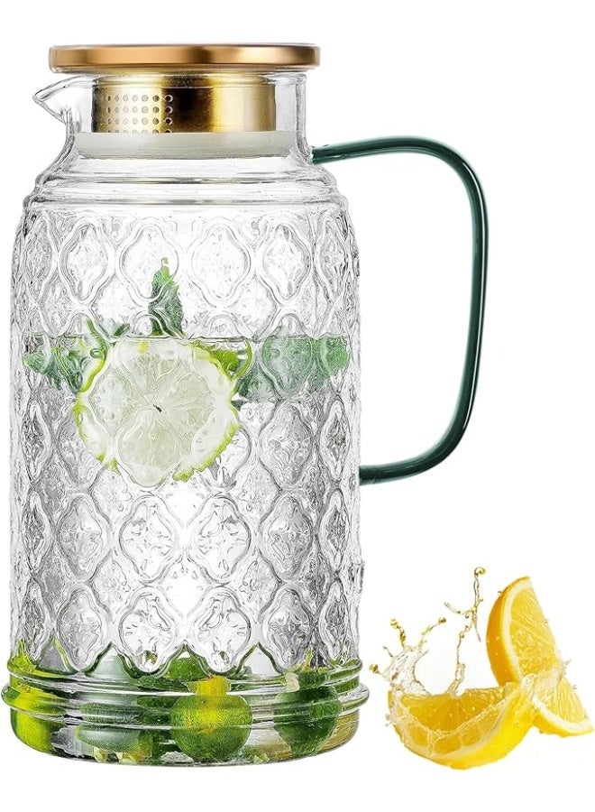 LENND Water Jug Glass Pitcher with Lid, 1.8L Water Glass for Cold Brew, Clear Borosilicate Glass Jug with Handle for Fridge, Jug for Iced Tea, Coffee, Borosilicate Glass Carafe for Hot/Cold - Image 1