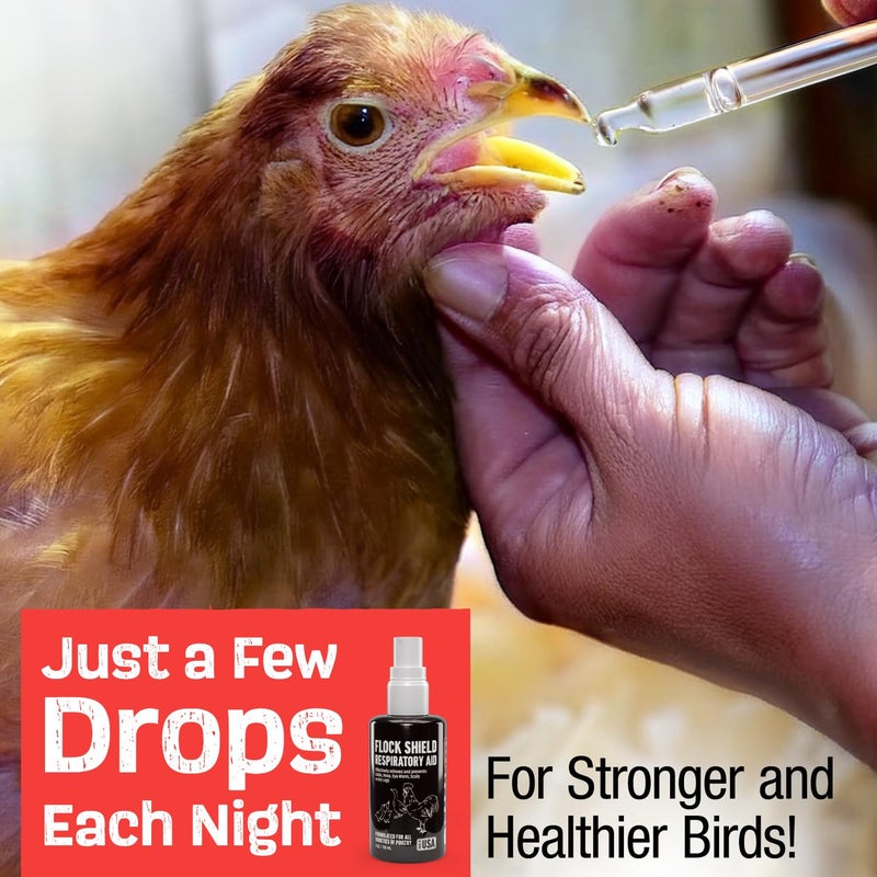Samorillo Flock Shield Respiratory Aid for Poultry - [Made in USA] - 4oz Chicken Supplement, Rooster Booster for Respiratory System - Dropper, Spray Top Included - Safe for All Birds - Drinking Water Additive - Image 3
