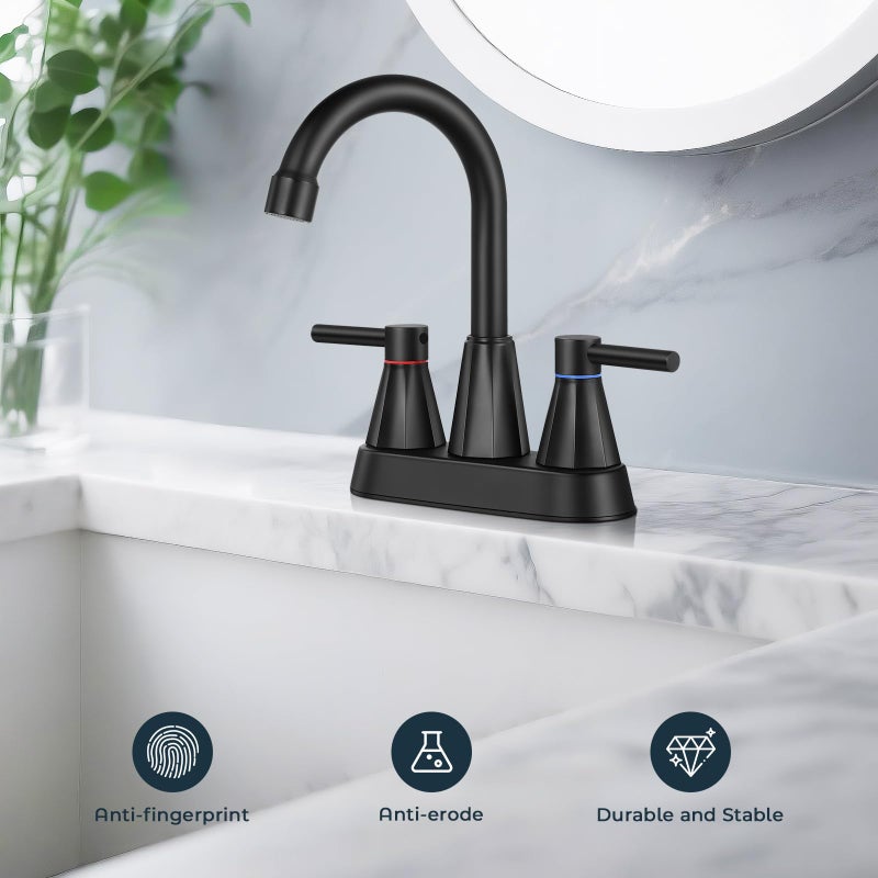 KHQF 4 inches Bathroom Faucet for 3 Hole,2-Handle Bathroom Sink Faucets with Pop Up Drain (Matte Black) - Image 2