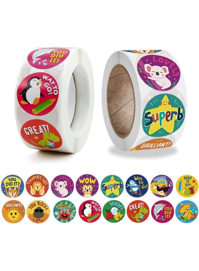 IBAMA 1000Pcs Reward Stickers for Teachers Incentive Stickers Supplies for Classroom Motivational Stickers Classwork Award Stickers Kids School Training Encouraging Round Cute Cartoon Design-2 Roll - Image 1