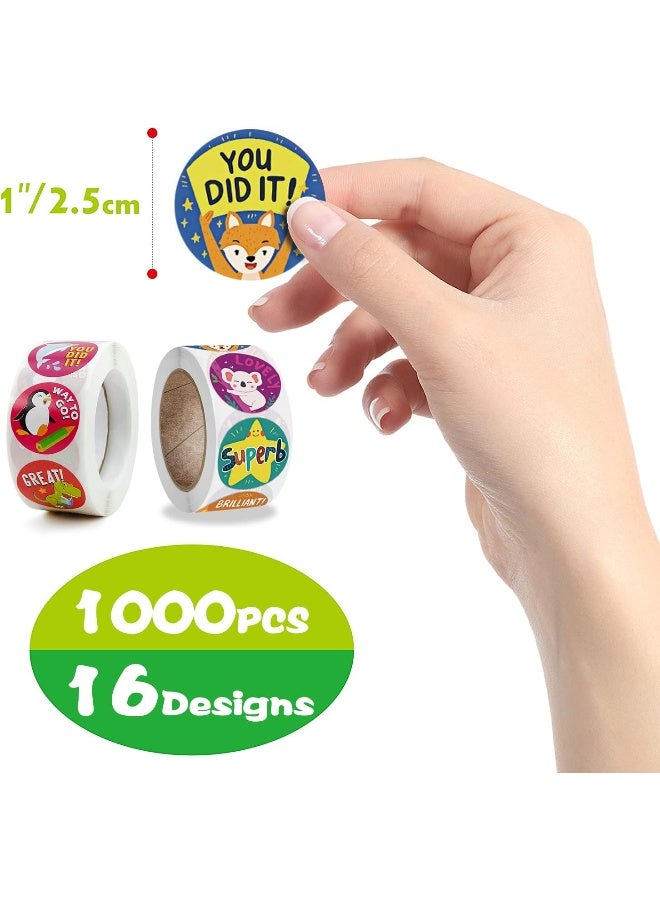 IBAMA 1000Pcs Reward Stickers for Teachers Incentive Stickers Supplies for Classroom Motivational Stickers Classwork Award Stickers Kids School Training Encouraging Round Cute Cartoon Design-2 Roll - Image 2