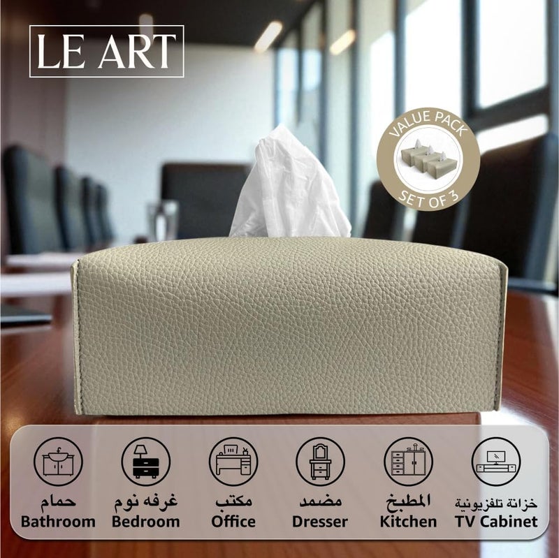 لي آرت غطاء علبة المناديل الجلدي من عبوة من 3 – حامل أنيق لعلبة المناديل للمنزل والمكتب والسيارة والفندق وديكور | غرفة المعيشة وغرفة النوم والحمام | حامل المناديل الوجهية، حامل علبة المناديل للسيارة (رمادي حجري - عبوة من 3) - Image 4