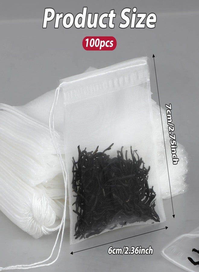 salbsever 100 Pcs Loose Tea Bags Tea Filter Bags Disposable Mesh Small Drawstring Empty Tea Bags for Coffee, Spice Sachet, Bath Cooking 2.36 x 2.75 Inch - Image 2