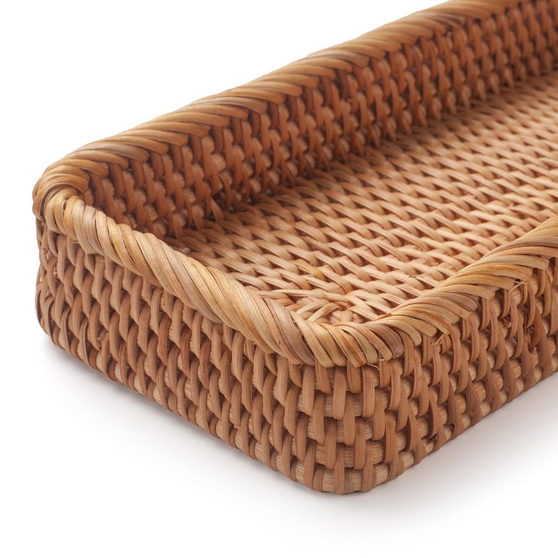 DECRAFTS Rattan Bathroom Vanity Trays Toilet Tank Baskets Long Narrow Hand Towel Storage Basket for Storage, Decorative (Natural 10.2 x 4.9 x 1.6 inch) - Image 5