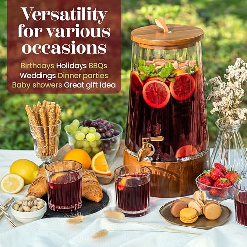 FOODLE Large Glass Drink Dispenser with Spigot Glass Beverage Dispenser with Stand Perfect for Parties Weddings Pitcher for Lemonade Water Sangria Punch Juice Leakproof 172 Gallon - Image 3