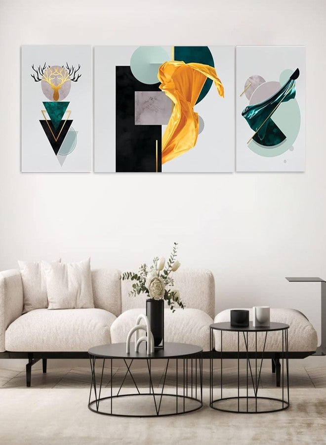 Masstone Abstract Art Paintings for Living Room | Painting for Wall Decoration (91x30 CM) | Wall Painting for Bedroom Set of 3 | MDF Framed Self Adhesive | Modern Nature Art Wall D�cor - Image 4
