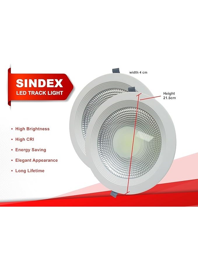 LED COB Downlight | 30W | WH | MAX Energy Saving power - 220x55mm Size, Recessed Ceiling Light Fixture – Energy Efficient, Sindex | Pure white - Image 4