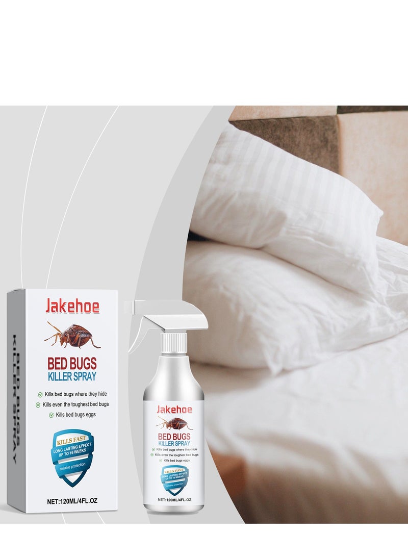 Jakehoe - 120 مل بخاخ قاتل بق الفراش ، رذاذ قاتل الصراصير والذباب ، العناصر النشطة النباتية تقتل الحشرات والبق عند ملامستها ، غير دهني ، طارد للحشرات في الأماكن المغلقة ، بق الفراش ، بدون بقع ، رائحة منعشة - Image 1