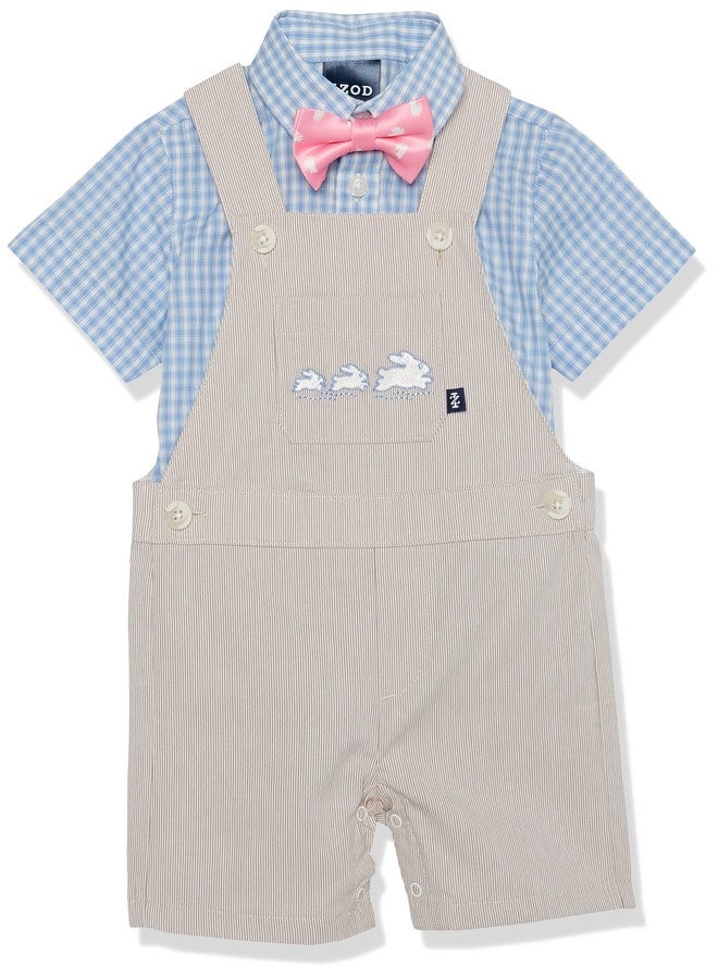Izod Baby Boys 3-Piece Shortall, Button-Down Shirt, Bow Tie Set and Toddler Suit, Silvered Birch, 3-6 Months US
