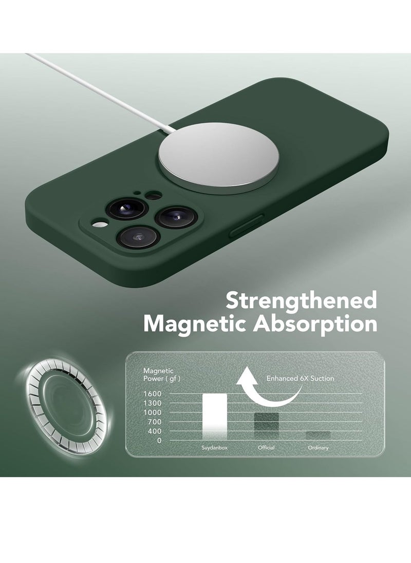 Raxoom iPhone 15 Pro Max Case Silicone, Compatible with MagSafe, [Camera Protection][2X Screen Protectors] Slim Shockproof Protective Case, Soft Anti-Scratch Microfiber Lining, Alpine Green - Image 3