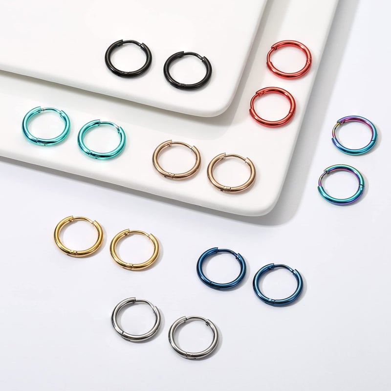 Jstyle 8 Pairs 316L Surgical Stainless Steel Small Hoop Earrings for Men Women, Multicolor, Hypoallergenic, 18G, 12mm - Image 3
