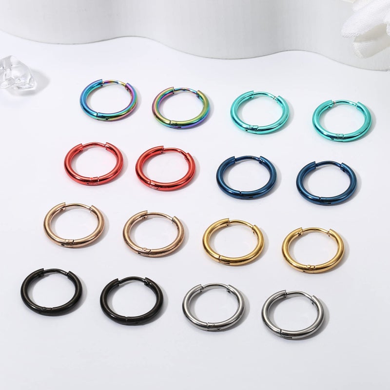 Jstyle 8 Pairs 316L Surgical Stainless Steel Small Hoop Earrings for Men Women, Multicolor, Hypoallergenic, 18G, 12mm - Image 4