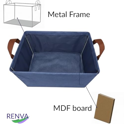 RENVA 4 PCS Collapsible Fabric Storage Cubes Organizer With Handles Foldable Storage Baskets For Organizing Toys,Books,Shelves,Closet,Large Storage Box With Handles,47 X 28 X 20 Cm (BLUE, 4) - Image 4