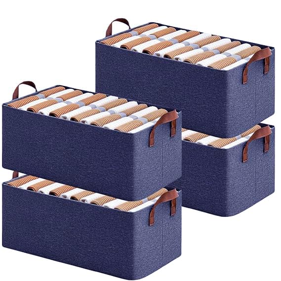 RENVA 4 PCS Collapsible Fabric Storage Cubes Organizer With Handles Foldable Storage Baskets For Organizing Toys,Books,Shelves,Closet,Large Storage Box With Handles,47 X 28 X 20 Cm (BLUE, 4) - Image 1