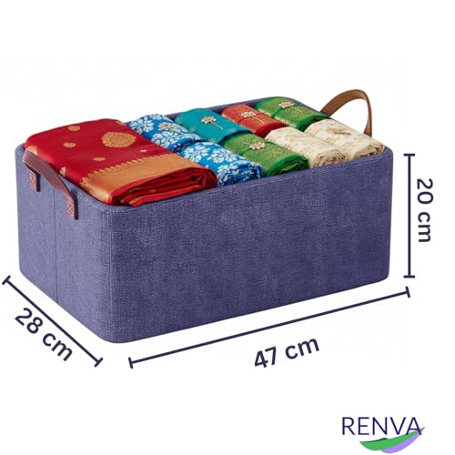 RENVA 4 PCS Collapsible Fabric Storage Cubes Organizer With Handles Foldable Storage Baskets For Organizing Toys,Books,Shelves,Closet,Large Storage Box With Handles,47 X 28 X 20 Cm (BLUE, 4) - Image 2