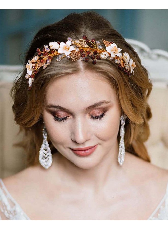 كامبسيس عصابة رأس الزفاف الذهبية، عصابة رأس العروس، عصابة رأس الزهور، إكسسوارات شعر الزفاف الكريستالية لحفلات التخرج - Image 2