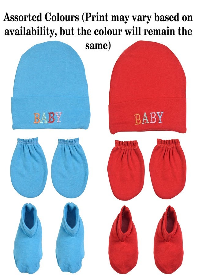 Toddylon New Born Baby Cotton Mitten Sets with Cap and Booties | Unisex Baby Boys & Girls Socks, Gloves & Caps Infant Accessories Combo Set (Assorted) (Red&Blue) - Image 2