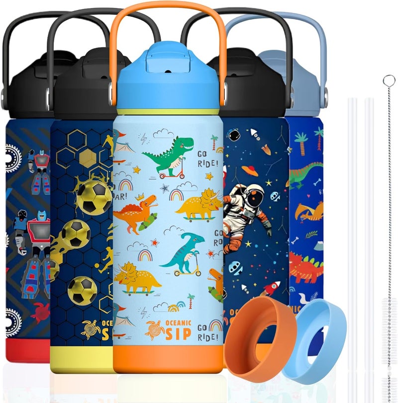 Oceanic Boys Stainless Steel Water Bottle 550ml 18oz Double-Wall Vacuum Insulated 304 Stainless steel Water Bottle BPA FREE Leak Proof (Playful Dinos, 550ml) - Image 1