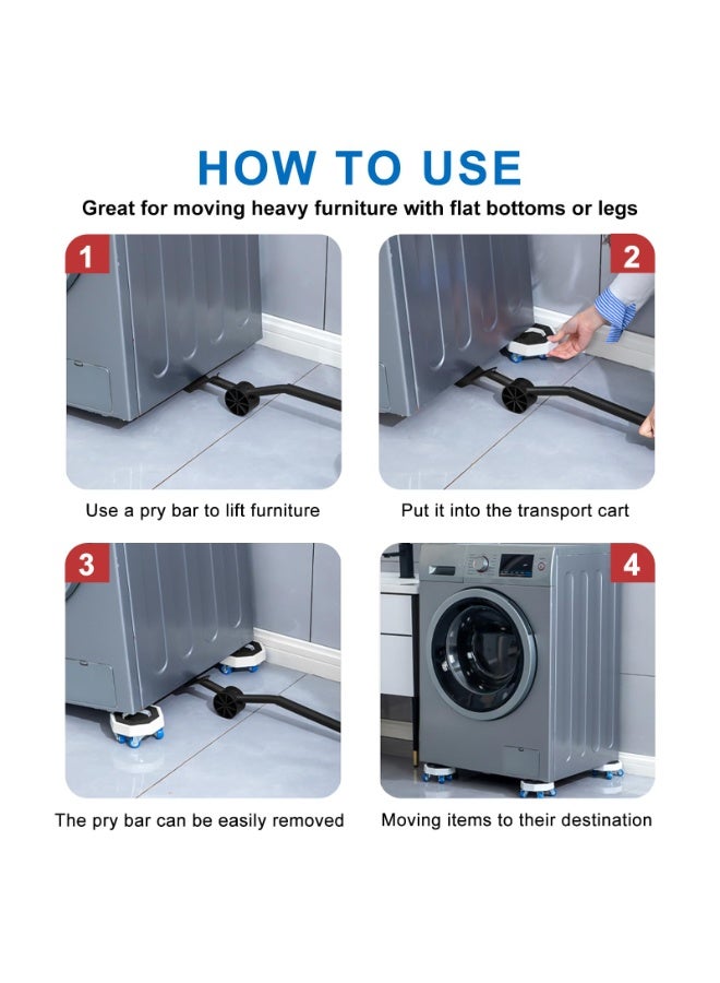 YelaJoy Furniture Dolly with 4 Wheels & Extended Pry Bar - 360° Rotating Heavy Duty Furniture Moving Tool Set for Sofa, Bed, Cabinet (750lb Capacity, Includes Storage Bag, Gloves, Non-Slip Pads) - Image 4