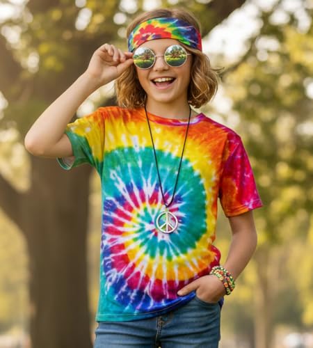 TOGROP Kids Hippie Costume for Boys Girls 60s 70s TShirt 5Pcs Set for Halloween Party 78 Years Multicolor - Image 5