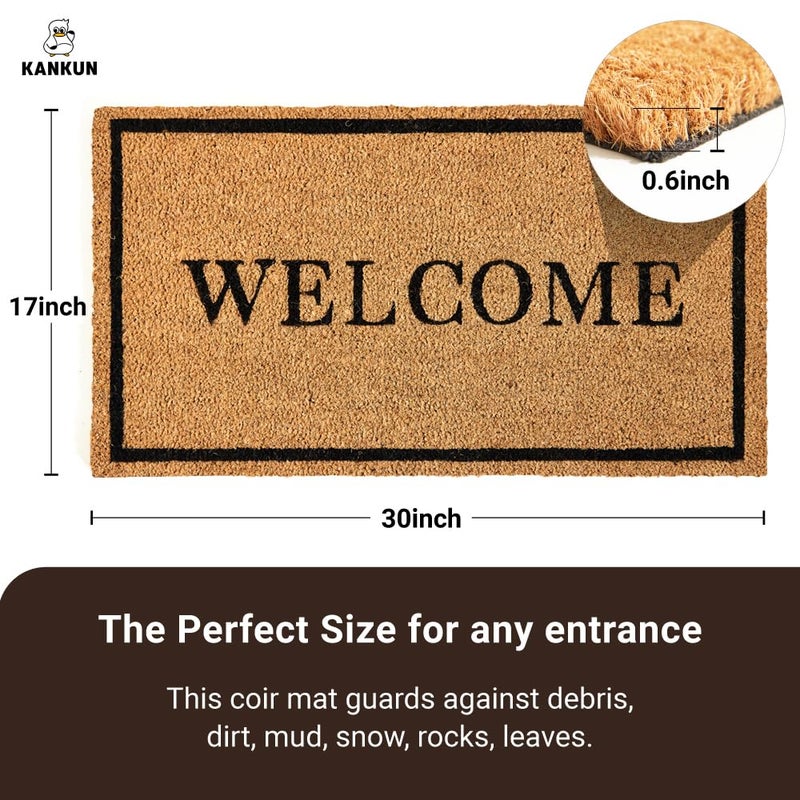 KANKUN Coco Coir Door Mat with Heavy Duty Backing, Welcome Doormat (17" x 30"), Doormat Entrance (Welcome2-1Pack) - Image 3