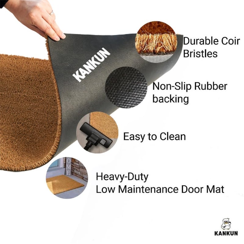 KANKUN Coco Coir Door Mat with Heavy Duty Backing, Welcome Doormat (17" x 30"), Doormat Entrance (Welcome2-1Pack) - Image 4