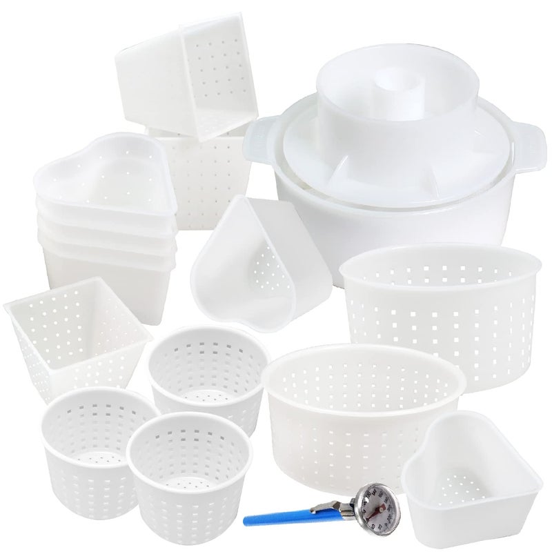 PetriStor 16 pcs Cheese Making Kit for Beginners  Soft Cheese Form Molds for Cheese Making  Thermometer  Hard Cheese Mold with a Follower  Cheese Making Supplies  Moldes Para Queso Fresco Casero 5 