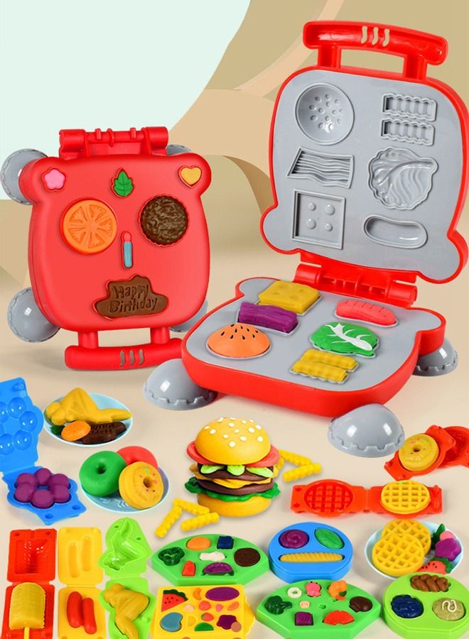 Play Food Toy with Clay for Kids Kitchen, DIY Pretend Picnic Cooking Toy Accessories Birthday Gift, with Deluxe Packaging Box Colors Children 12 Clays and 30 Tools Models - Image 2