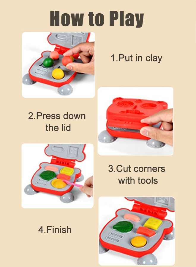 Play Food Toy with Clay for Kids Kitchen, DIY Pretend Picnic Cooking Toy Accessories Birthday Gift, with Deluxe Packaging Box Colors Children 12 Clays and 30 Tools Models - Image 5
