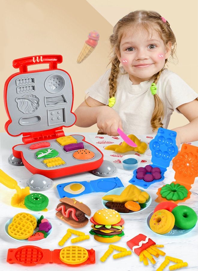 Play Food Toy with Clay for Kids Kitchen, DIY Pretend Picnic Cooking Toy Accessories Birthday Gift, with Deluxe Packaging Box Colors Children 12 Clays and 30 Tools Models - Image 3