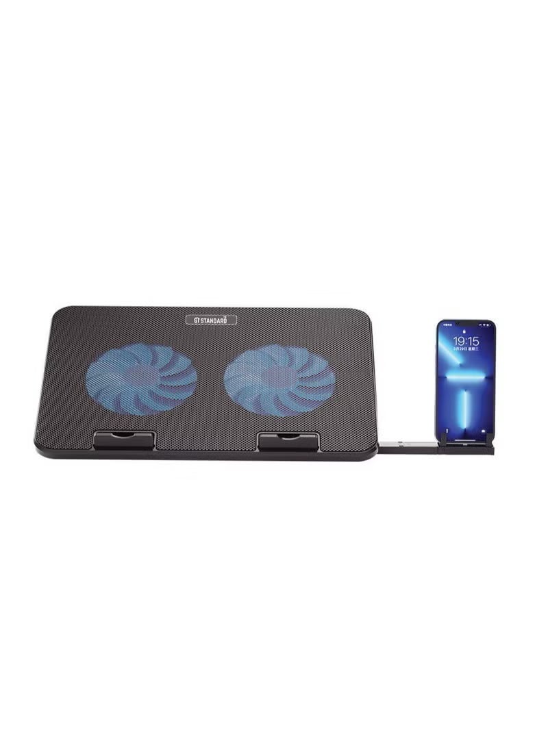 Standard ICE-02 RGB Gaming Laptop Cooling Pad Stand with Mobile Holder – 2*blue Led Fans – UP to 15.6 Inch - Image 4
