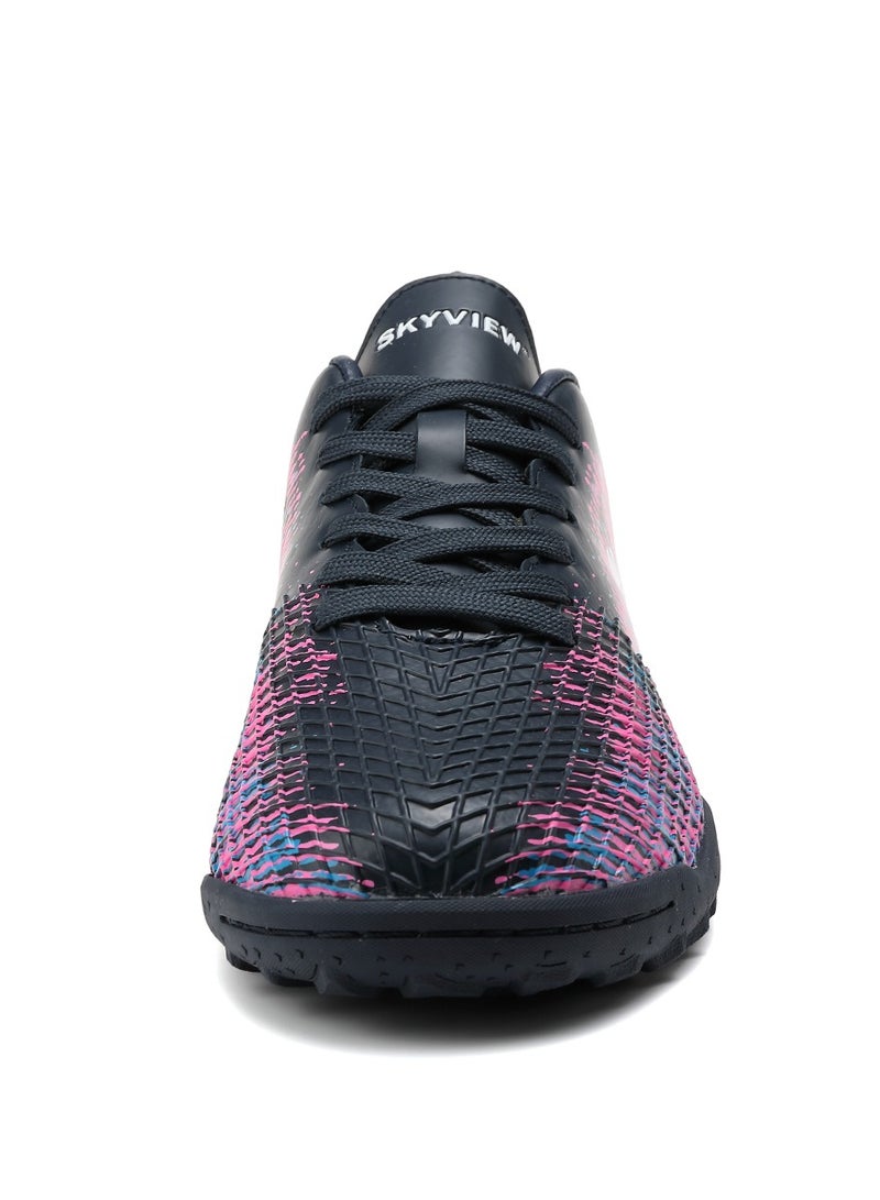 Sky View SKY VIEW Men's Women's Soccer Shoes IC or IN Flat Cleats Professional Lace Up Athletic Turf Football Shoes Outdoor/Indoor Professional Futsal Football Training Sneakers Black Pink  - Image 3