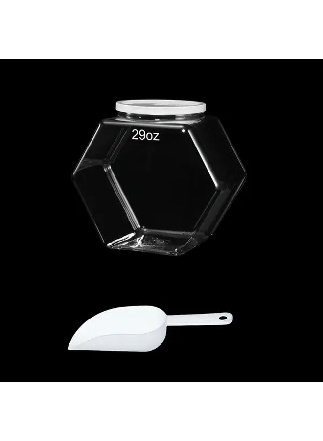 1pc Hexagon Plastic Candy Jar With Lid And Spoon Cookie Jar Transparent Hexagon Candy Container 28.74oz For Snacks Cookies Dog Food Crafts Sewing Supplies Coffee Pods Laundry Bag Transparent Lid - Image 1
