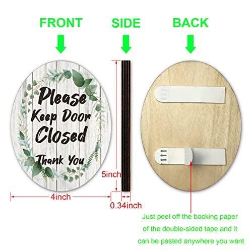 FTONENI Please Keep Door Closed Sign for House, Front Door Thank You Sign for Indoor/Outdoor Home, Office or Business Use, 4" x 5" (with Strong Adhesive Tape) - PMB019 Multicolor - Image 2