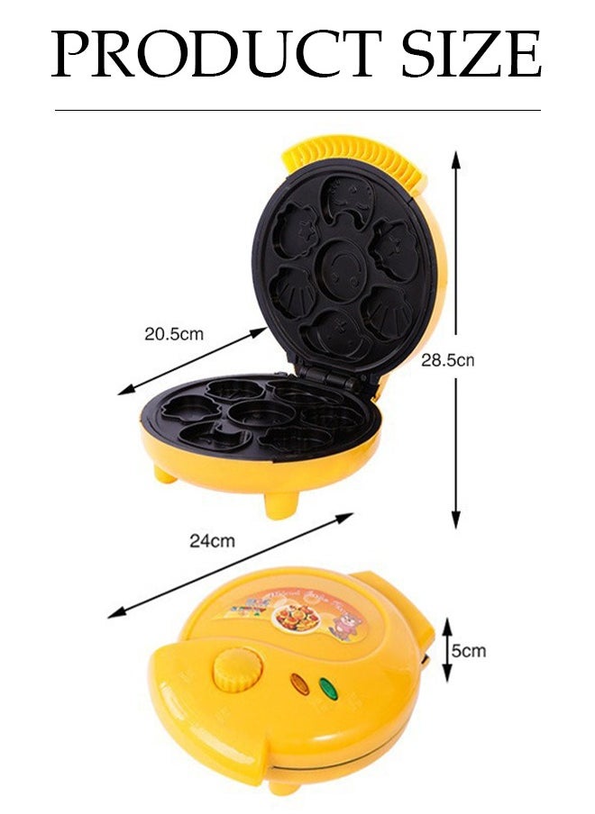 DUNISO Cake maker, electric mini waffle maker, making 7 different cartoon shaped waffles and cakes, double sided heating non stick board, 1000W, suitable for baking, breakfast, kitchen, yellow  - Image 4