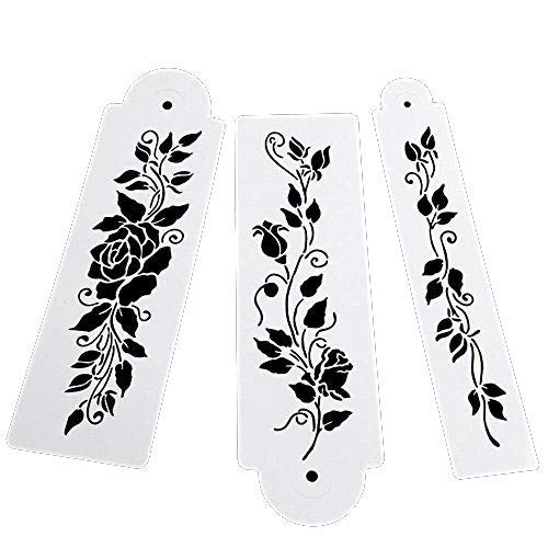 Ivanas Ivanas Leaves Plastic Stencils Templates Mold Printing Spray Molds Sugar Powder Sieve Fondant Cake Baking Decoration Tool Airbrush Painting Set of 3 - Image 1