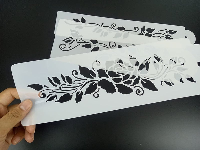 Ivanas Ivanas Leaves Plastic Stencils Templates Mold Printing Spray Molds Sugar Powder Sieve Fondant Cake Baking Decoration Tool Airbrush Painting Set of 3 - Image 3